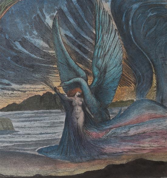 Ernst Fuchs, etching and aquatint, Leda and the swan